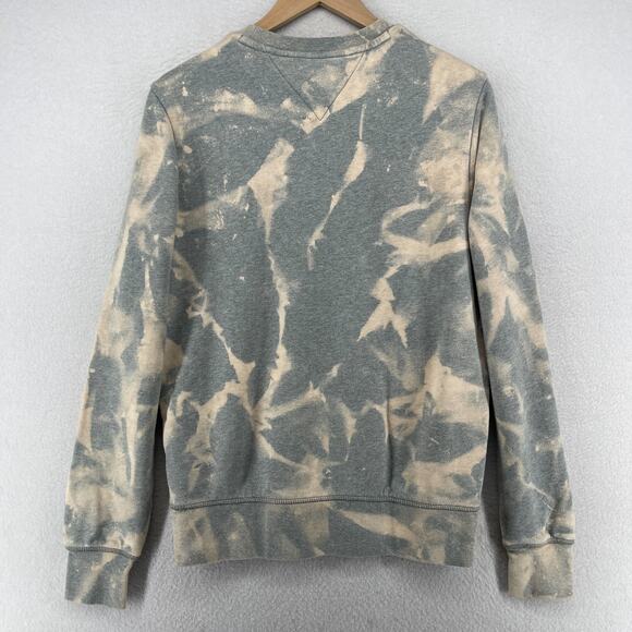 TOMMY HILFIGER Sweatshirt Adult S Terry Vintage Fit Tie Dye Bleach Washed Gray - Picture 2 of 11